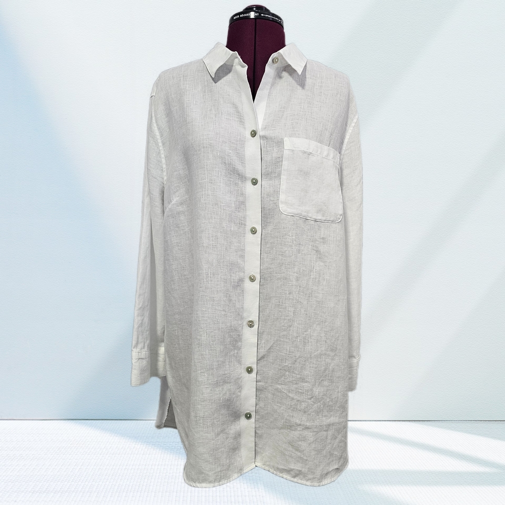 Chico's Linen No Iron 3/4 Sleeve Button Up Top Blouse